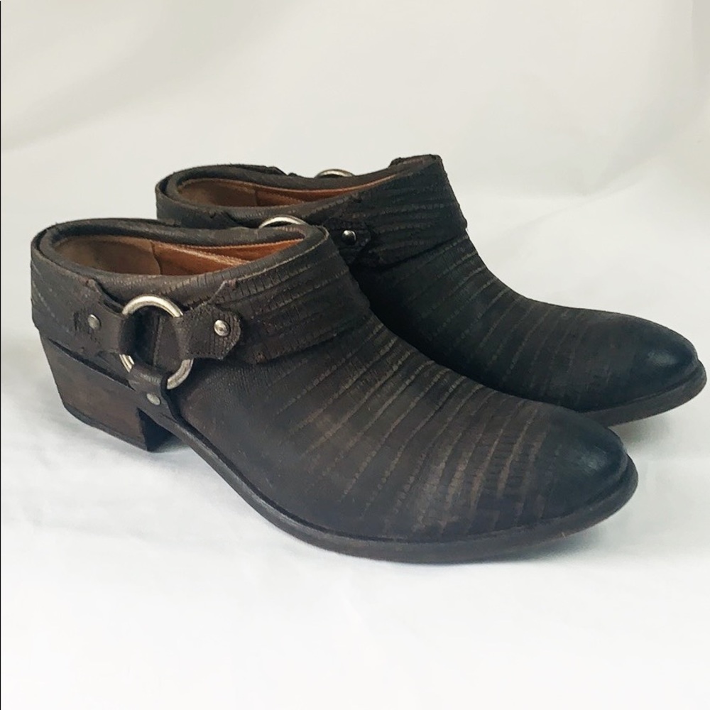 FRYE Leather Ankle Boots Dark Brown Western Style
